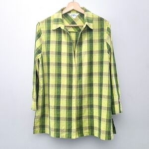 100% Linen Green Plaid Nightshirt